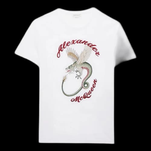 Alexander McQueen Dragon Pattern Short Sleeve White