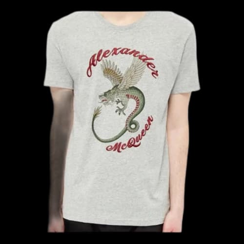 Alexander McQueen Dragon Pattern Short Sleeve Gray