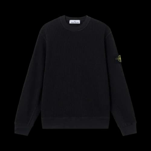 Stone Island Organic Cotton Waffle Fleece Crewneck Sweatshirt 'Black'