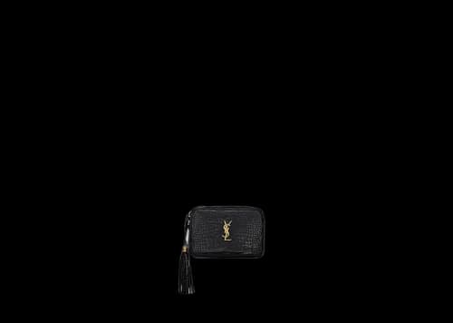 Saint Laurent Lou Camera Bag In Crocodile-Embossed Shiny Leather Black