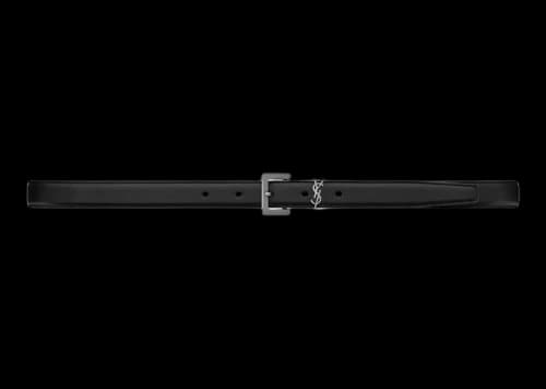 Saint Laurent Cassandre Thin Belt in Smooth Leather Black