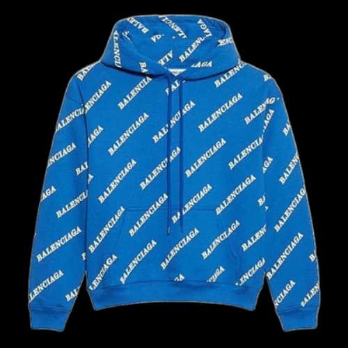 Balenciaga Full Print Alphabet Logo hooded Drawstring Hoodie Blue (Women's)