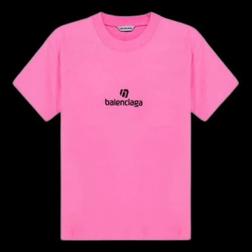 Balenciaga Embroidered Round Neck Short Sleeve Pink