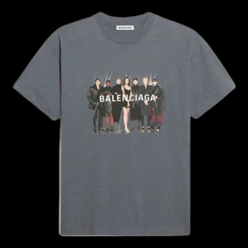 Balenciaga Band Portrait Printing Logo Retro Short Sleeve Gray
