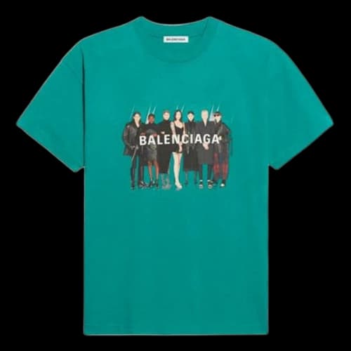 Balenciaga Band Portrait Printing Logo Retro Loose Short Sleeve Green