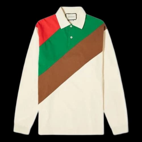 Gucci Olive Long Sleeve Polo Shirt For Men White
