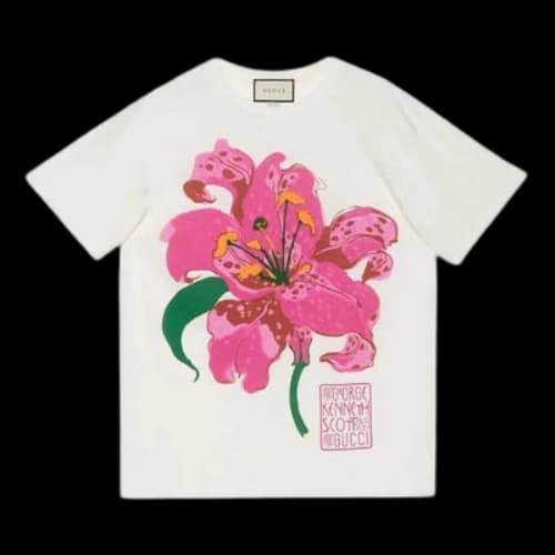 Gucci Ken Scott Flowers Printing Loose Round Neck Short Sleeve White T-Shirt (Women's)