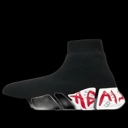 Balenciaga Speed 2.0 Sneakers 'Black Knit with Red Graffiti'