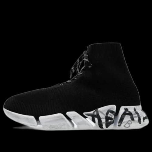 Balenciaga Speed 2.0 Lace Up Sneakers 'Black Recycled Knit and White Sole Unit'