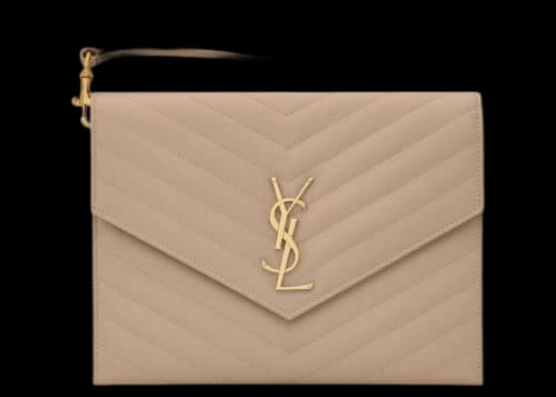 Saint Laurent Cassandre Matelasse Flap Pouch In Quilted Embossed Leather Dark Beige