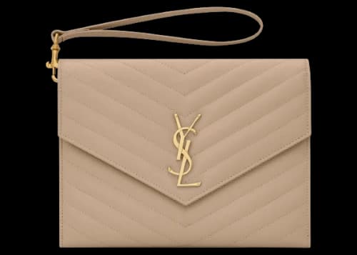 Saint Laurent Cassandre Matelasse Flap Pouch In Quilted Embossed Leather Dark Beige