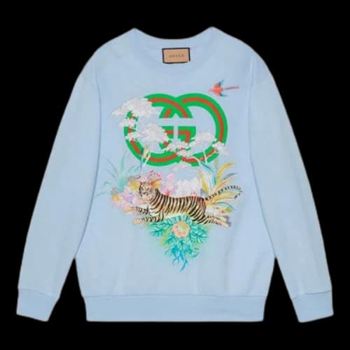 Gucci Tiger Interlocking G Sweatshirt 'Blue' (Women's)
