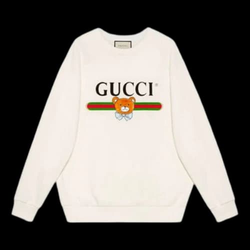 Kai x Gucci Crossover Teddy Bear Printing Cotton Pullover Hoodie White (Women's)