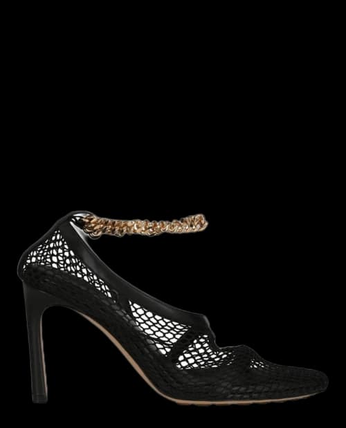 Bottega Veneta Chain Trimmed Stretch Sandals Black Gold (Women's)