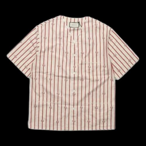 Gucci Double G Stripe Bowling Shirt 'White Red'