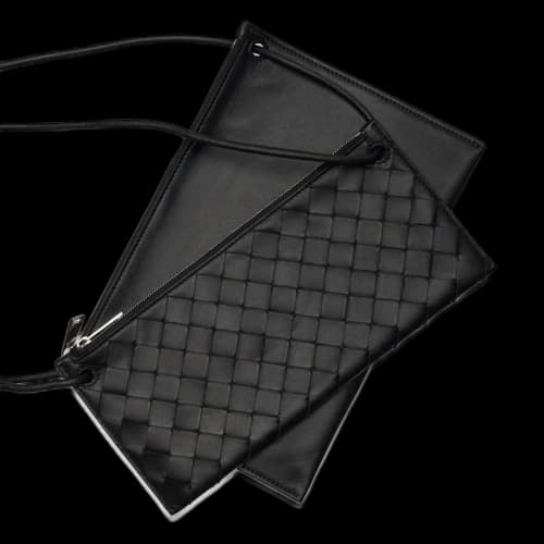 Bottega Veneta 2-Compartment Woven Leather Clutch Black