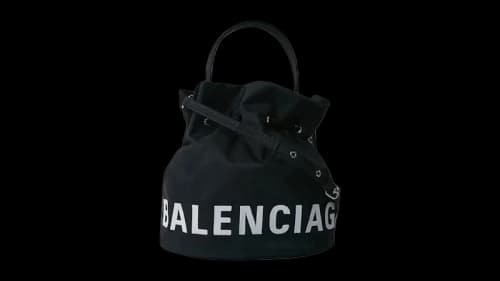 Balenciaga Wheel Small Drawstring Bucket Bag Black