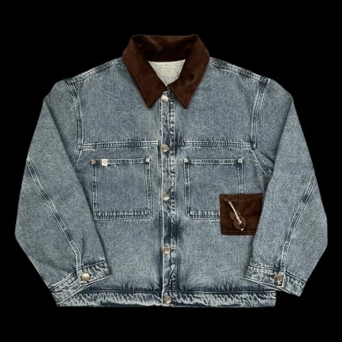 Charles Jeffrey Loverboy Denim Jacket With Corduroy Collar 'Washed Denim'