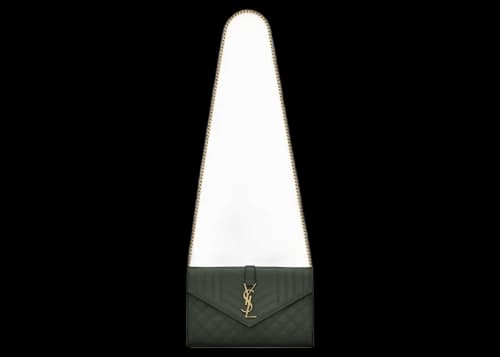 Saint Laurent Monogram Chain Wallet Grain De Poudre Dark Green