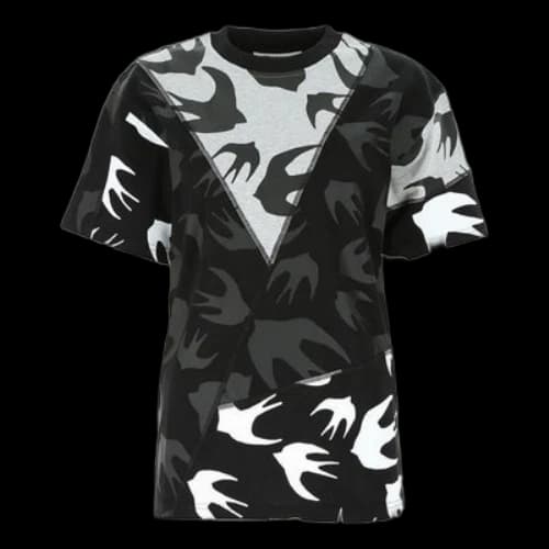 McQ Alexander McQueen Swallow Pattern Round Neck Short Sleeve Colorblock