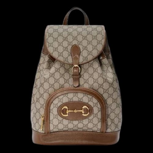 Gucci Horsebit 1955 Retro Gold buckle Logo Canvas Large Capacity schoolbag Backpack Unisex / / Brown Classic