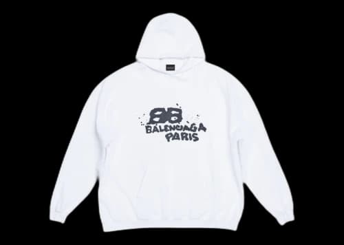 Balenciaga Hand Drawn BB Icon Large Fit Hoodie White/Black