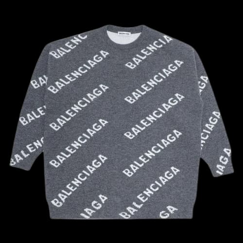 Balenciaga All Over Logo Wool Crewneck 'Dark Grey/White'