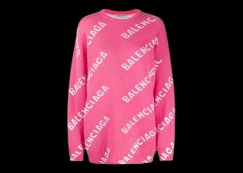 Balenciaga Allover Logo Wool Blend Jumper Pink/White