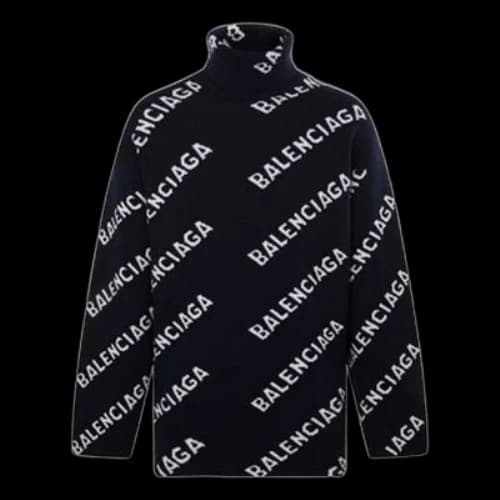 Balenciaga All Over Logo Turtleneck Sweater 'Black White'