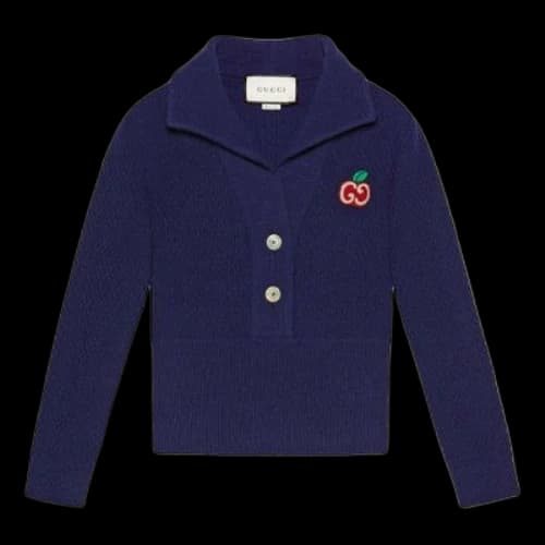 Gucci GG Apple Patch Polo Knitwear For Blue (Women's)