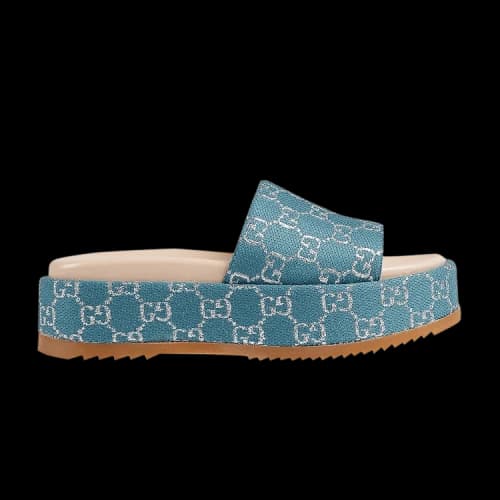 Gucci GG Lame Flatform Slide Sandal 'Blue' (Women's)