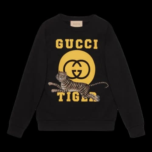 Gucci Tiger cotton sweatshirt with with Interlocking G 'Black'