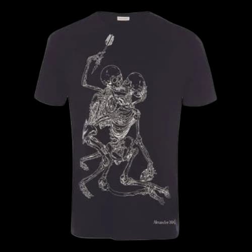 Alexander McQueen Lovers Skeleton Round Neck Short Sleeve Black