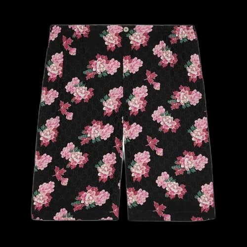 Gucci Peony Print Silk Shorts 'Black/Pink'