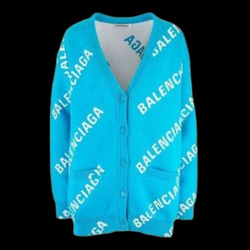 Balenciaga Logo Monogram Cardigan Relaxed Fit 'Blue' (Women's)