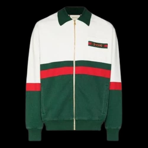 Gucci Web Detail Panelled Zip-Up Cardigan 'White Green'