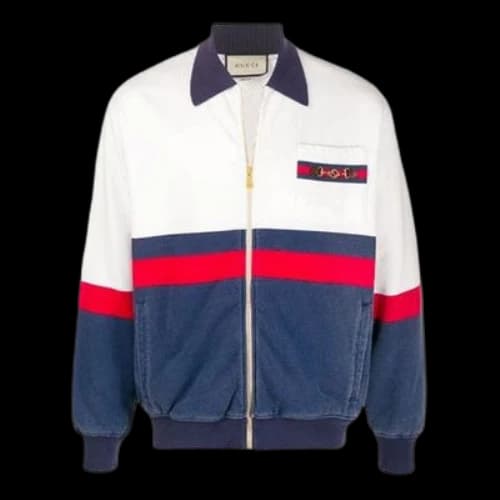 Gucci Web Detail Panelled Zip-Up Cardigan 'White Blue'