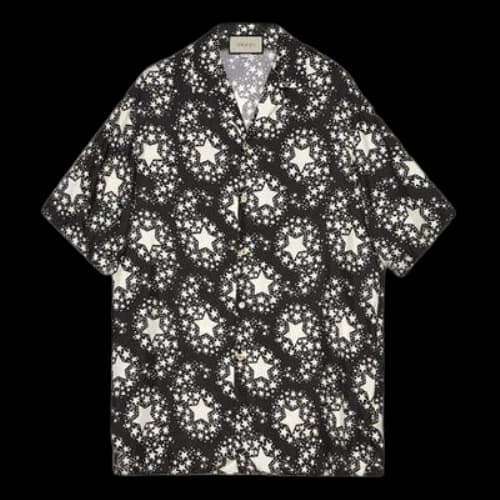 Gucci Star Print Silk Oversized Bowling Shirt For Men Black