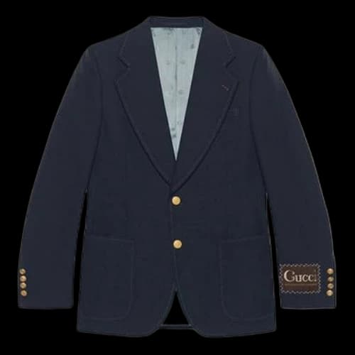 Gucci Label Decorated Wool Jacket For Men Navy