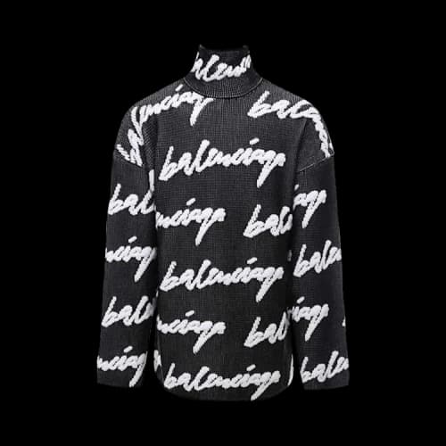 Balenciaga Scribble Logo Turtleneck Jersey Sweater 'Black/White'