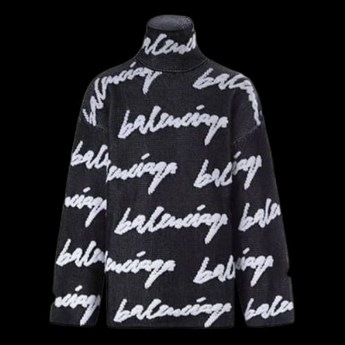 Balenciaga Scribble Logo Turtleneck Jersey Sweater 'Black'