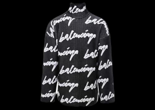 Balenciaga Scribble Logo Turtleneck Jersey Sweater Black/White