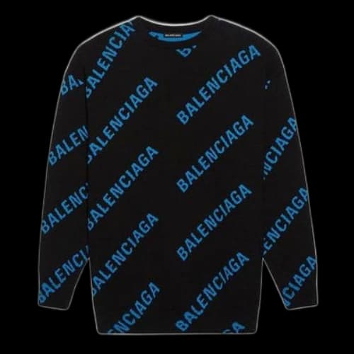 Balenciaga Allover Logo Crewneck Sweater 'Black Blue'