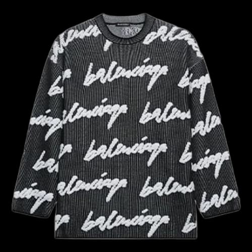 Balenciaga 3D Scribble Crewneck Cotton Knit 'Black'