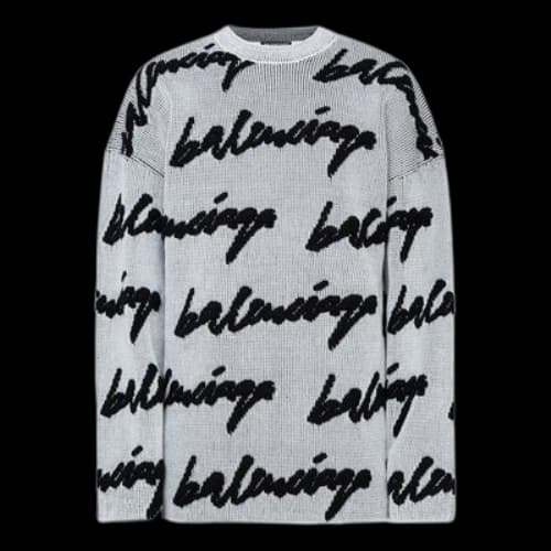 Balenciaga 3D Scribble Crewneck Cotton Knit 'White'