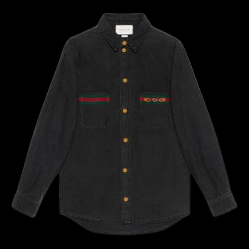 Gucci Washed Organic Denim Shirt With Web 'Black'