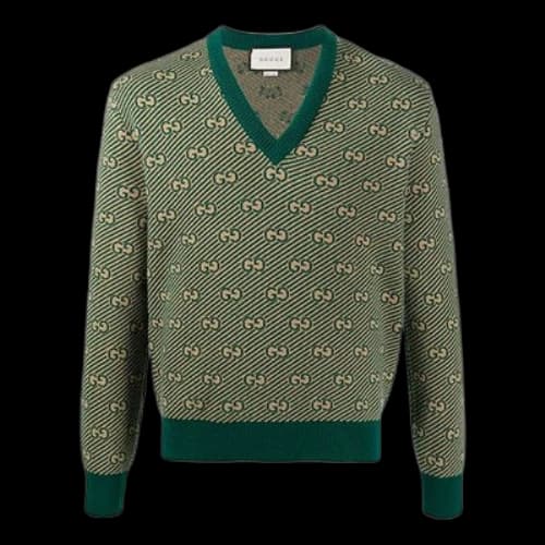 Gucci SS21 Printed Alphabet Pattern V-Neck Sweater For Men Green