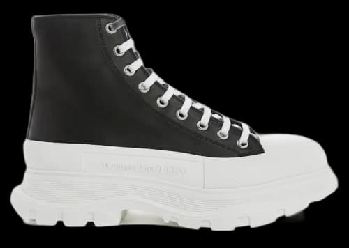 Alexander McQueen Tread Slick High-Top Leather Sneaker Black White