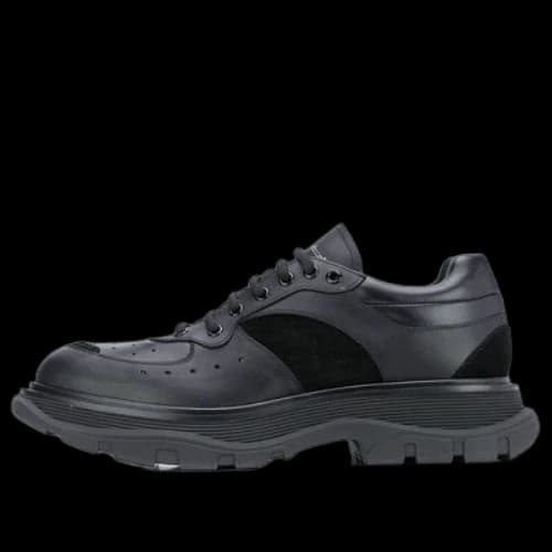 Alexander McQueen Tread Suede-panelled Leather Trainers 'Black'