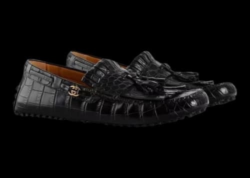 Gucci Crocodile Tassel Driver Loafer Black